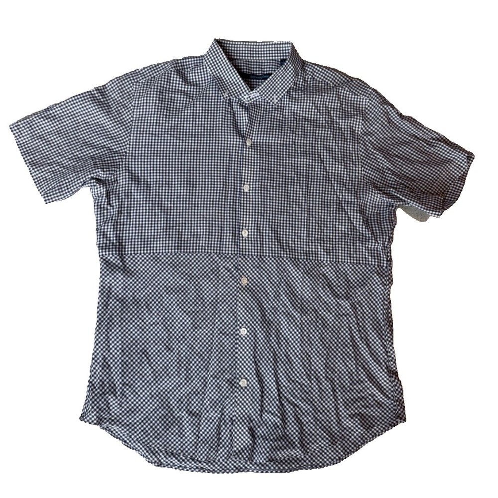 Zachary Prell Navy & White Gingham 100% Cotton Men's Short-Sleeve Button Shirt L